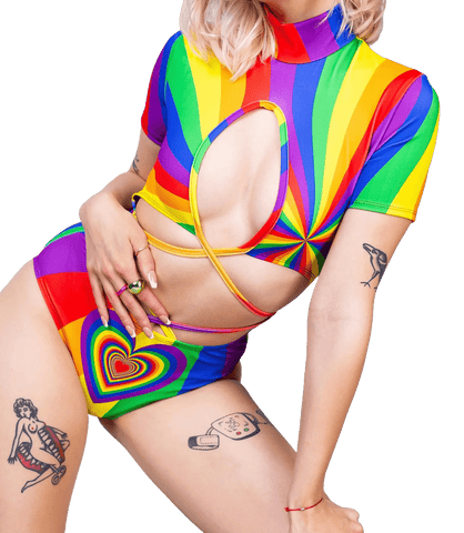 Rainbow Radiance Cut-Out Bodysuit